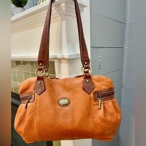Italian Leather Shoulder Bag Orange & Brown